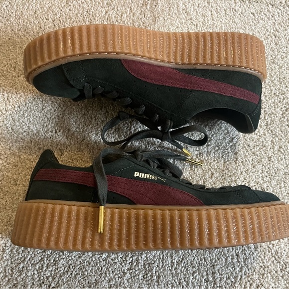WOMENS FENTY x PUMA SUEDE CREEPERS, GREEN & BURGUNDY SIZE 7, ORIGINAL RELEASE - Picture 9 of 13